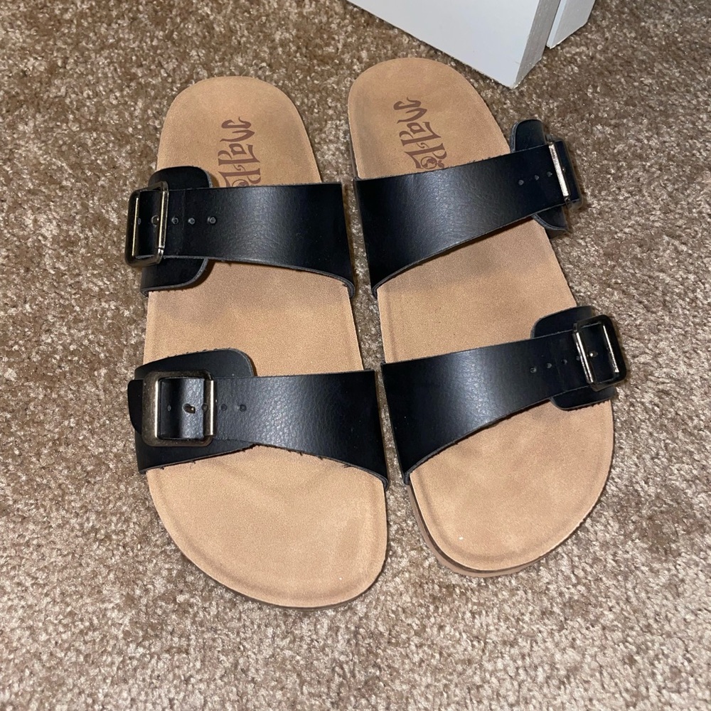 Target Womens Black Leather Adjustable Buckle Birkenstock Sandals Size 8